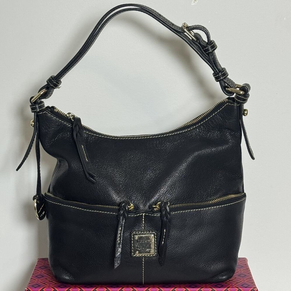 VTG Y2K Dooney & Bourke Black Pebbled Leather Zipper Pockets Hobo Shoulder Bag